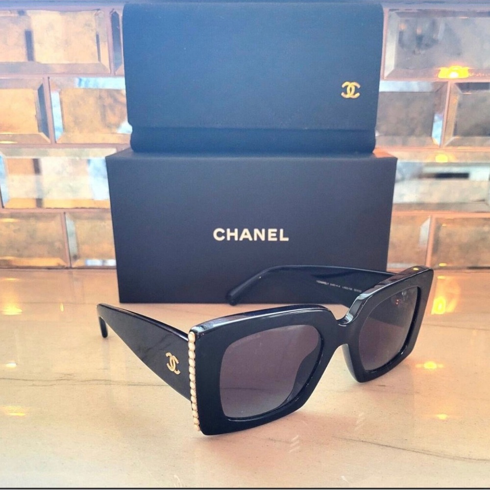 CHANEL CC Logo Square Sunglasses Pearls black - Picture 4 of 13